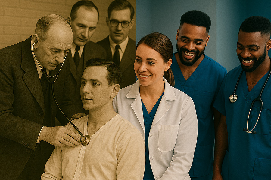 Historic and modern photos of Arkansas physicians blended to mark the 150th anniversary of the Arkansas Medical Society